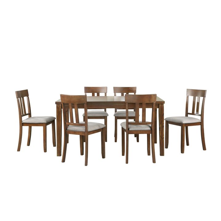 Transitional Styling 7-Piece Pack Dinette Set Cherry Finish Dining Table and 6x Side Chairs Textured Fabric Upholstered Seat Wooden Classic Look Furniture