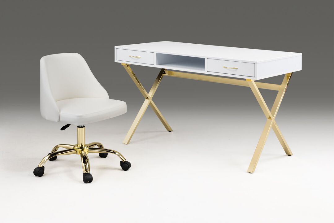 White top desk with two drawers/chrome base
