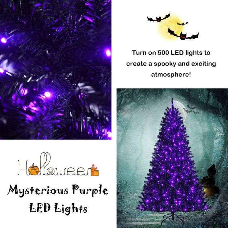 7ft Spooky Christmas Tree with Purple LED Lights image number 5