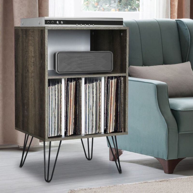 Freestanding Record Player Stand Record Storage Cabinet with Metal Legs