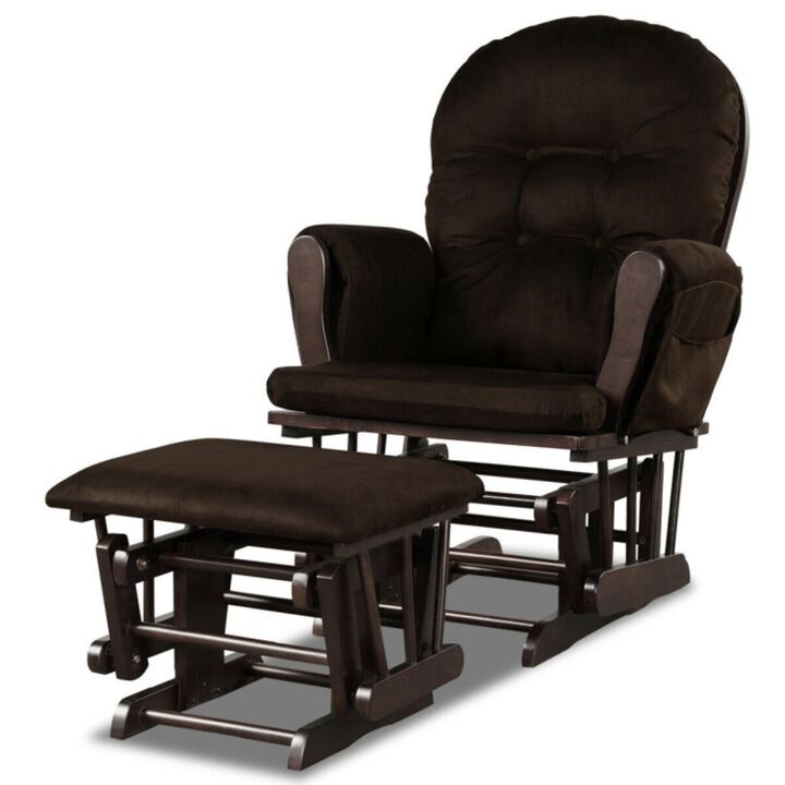 Hivvago Wood Glider and Ottoman Set with Padded Armrests and Detachable Cushion
