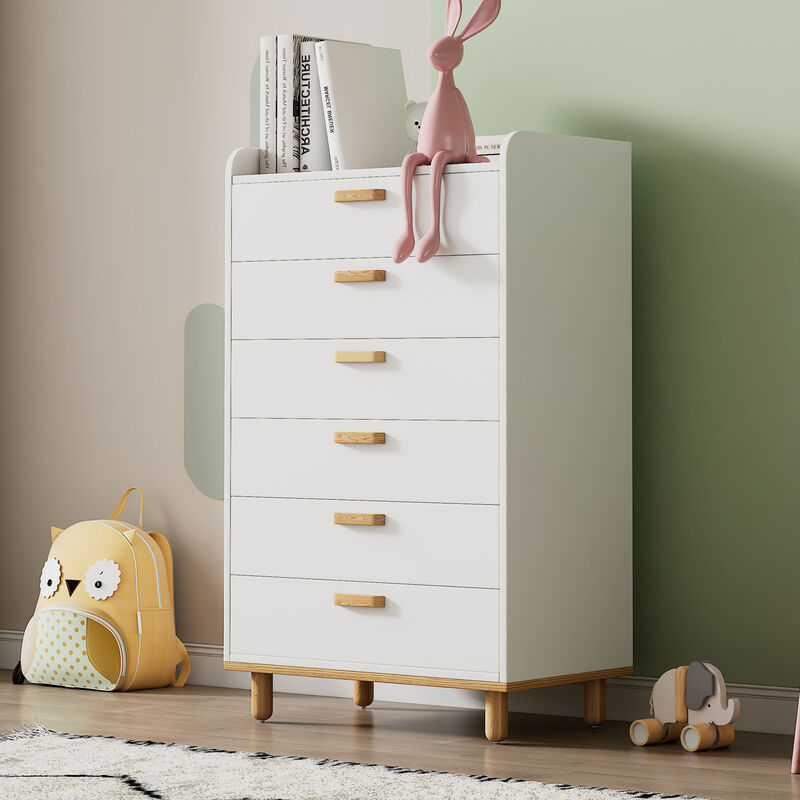 Merax Modern Simple Style White Modern Six-Drawer Chest for Bedroom, Kid's Room, Living Room, Nursery Room