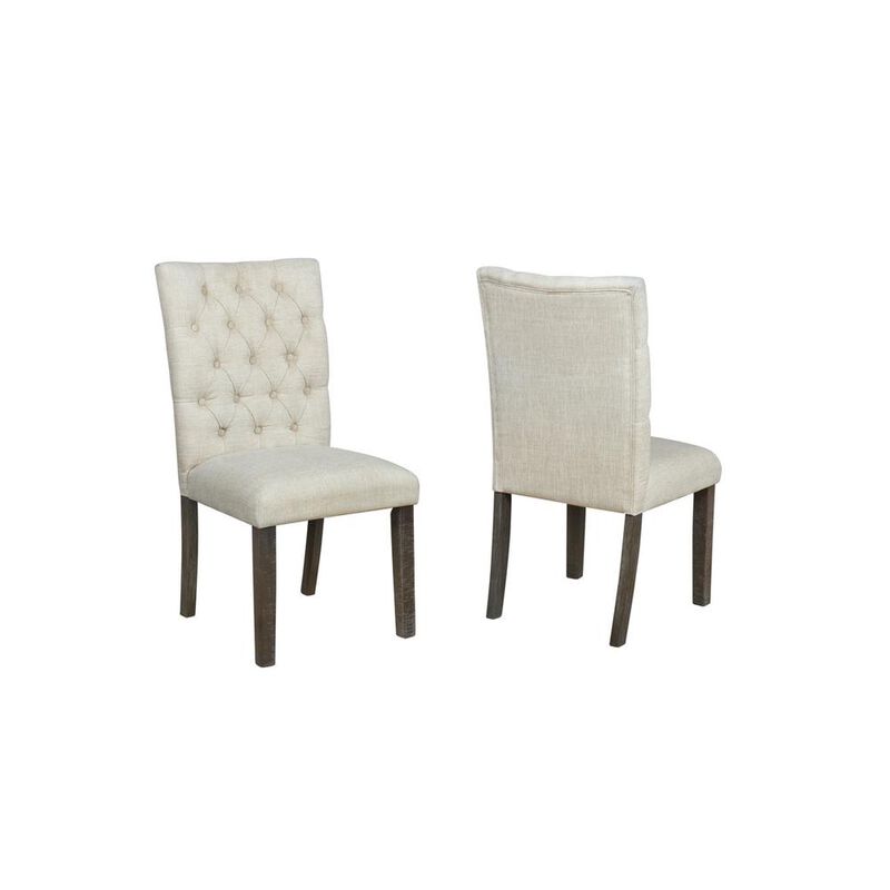 Classic Upholstered Side Chair Tufted in Linen Fabric, Set of 2, Beige