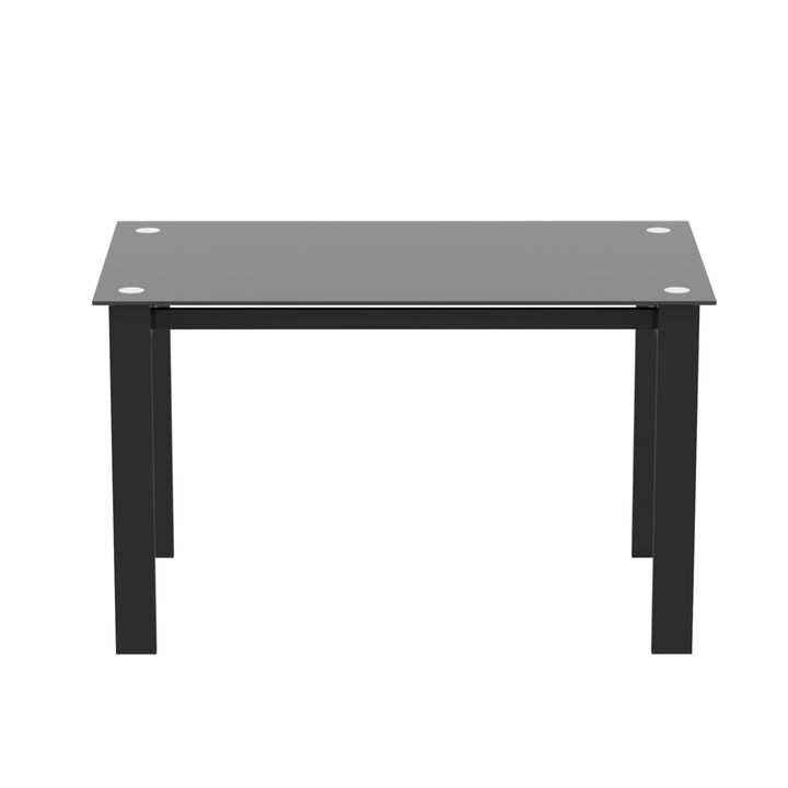 Modern Tempered Glass Dining Table with Rectangular Metal Legs