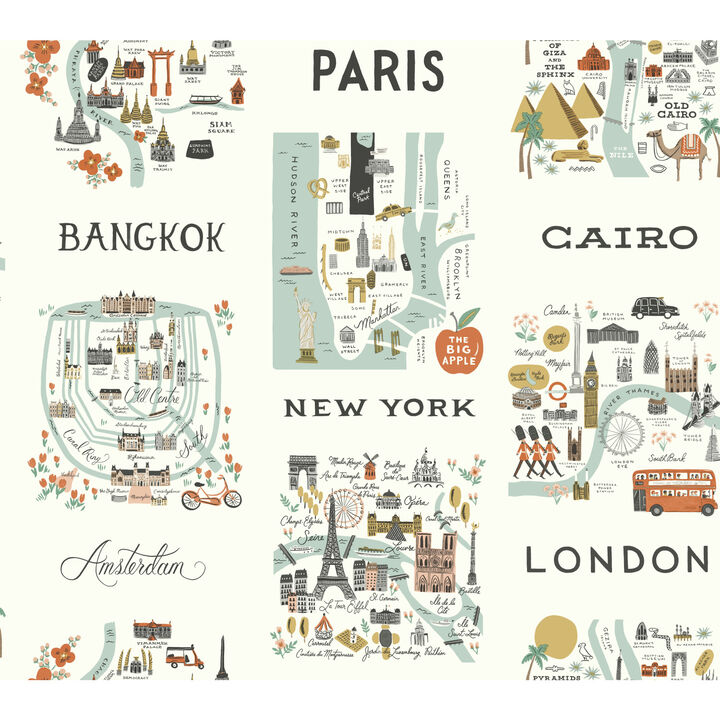 City Maps Mint Metallic Wallpaper