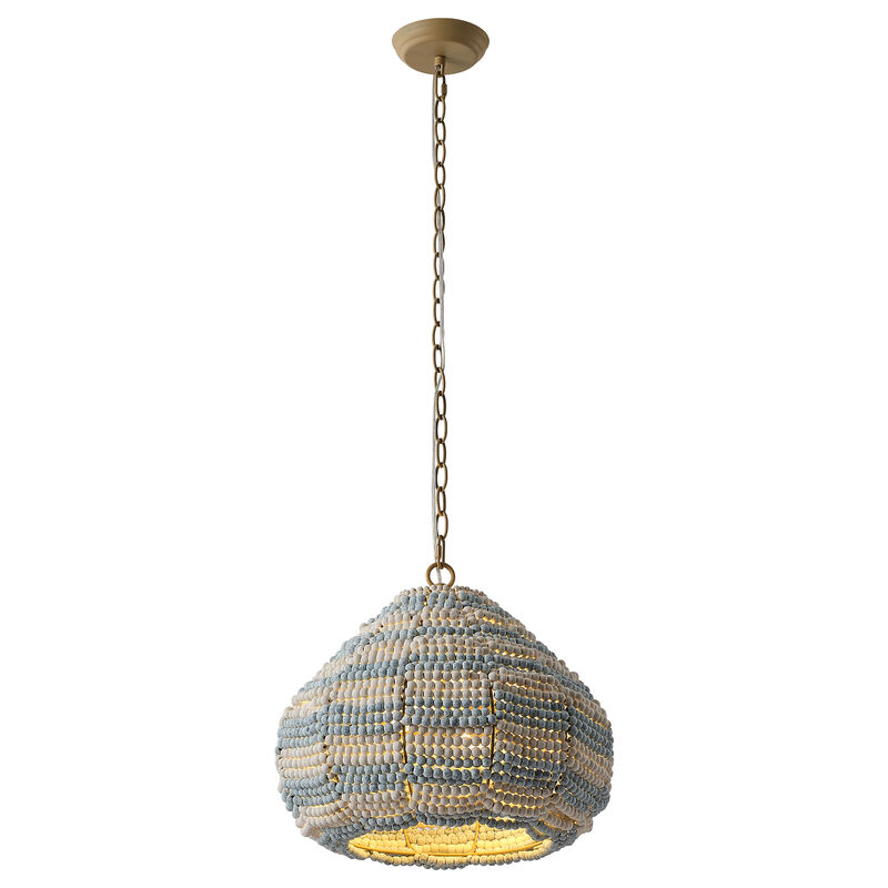 15.7" Coastal 2-Light Distressed Blue and White Wood Beaded Gourd Chandelier, Pendant Light for Bedroom, Living Room or Dining Room image number 0