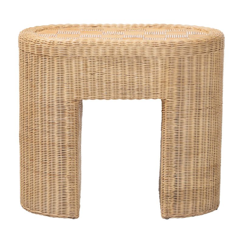 bali & pari Mimi Natural Rattan Checkered End Table with Drawer image number 4