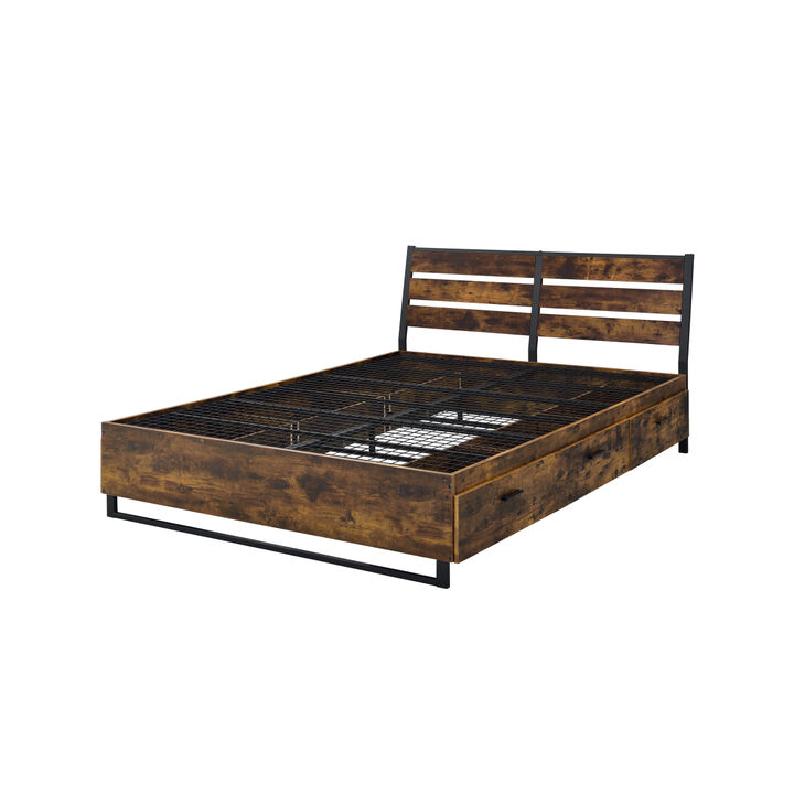Juvanth Queen Bed W/Storage in Rustic Oak & Black Finish