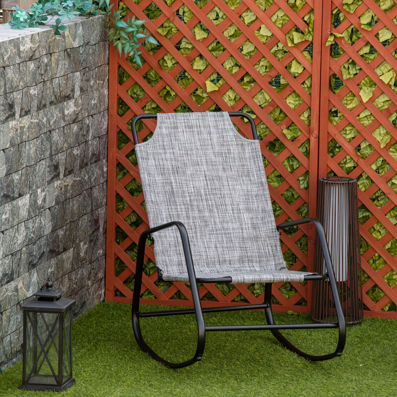 Outsunny Garden Rocking Chair, Outdoor Indoor Sling Fabric Rocker for Patio, Balcony, Porch, Grey