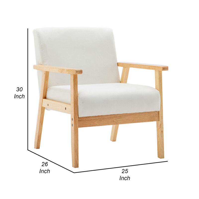 Colin 26 Inch Modern Chair, Padded Cushions, Wood Arms and Legs, Beige