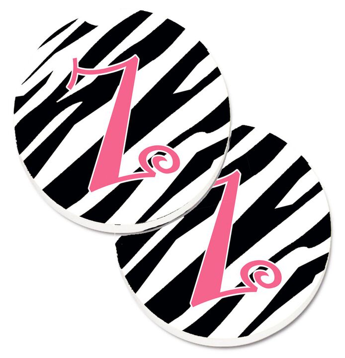Caroline's Treasures Monogram Initial Z Zebra Stripe & Pink Set of 2 Cup Holder Car Coasters CJ1037-ZCARC, 2.56, Multicolor