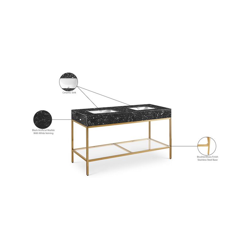 Meridian Furniture Marmo Black Engineered Marble Bathroom Vanity