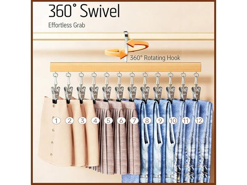 Closet Organizer with 12 Clips | Pants Hangers with Clips & Legging Organizer image number 1