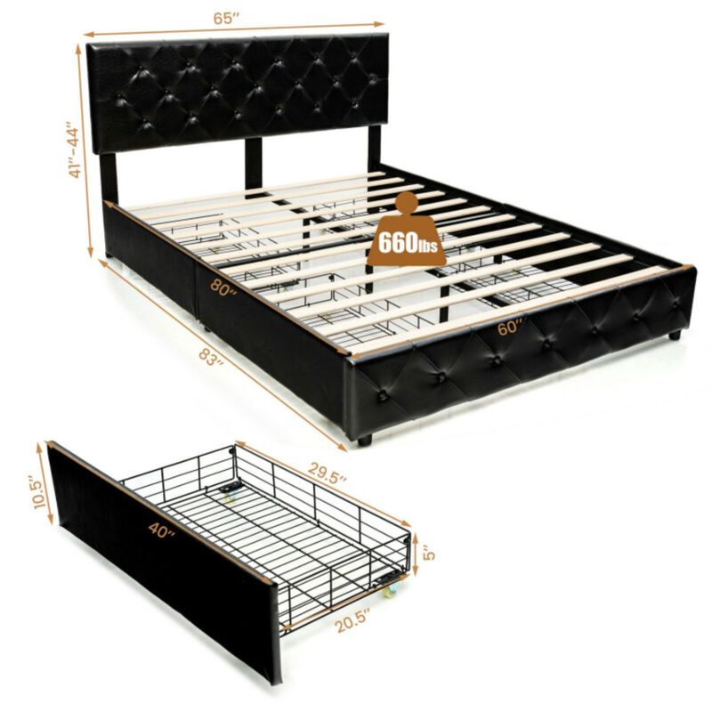 Full/Queen PU Leather Upholstered Platform Bed with 4 Drawers