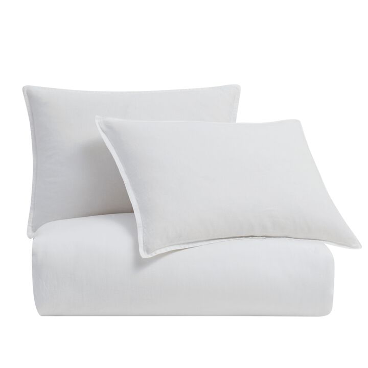 French Flax Linen Queen Duvet Cover Set in White
