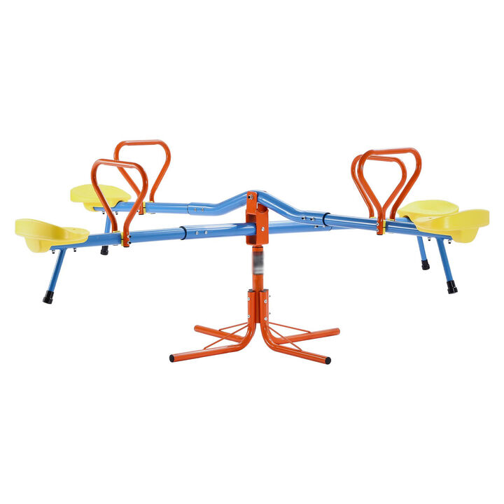 Kids Seesaw Sit and Spin Teeter Totter, 4 Seat Outdoor Playground Equipment