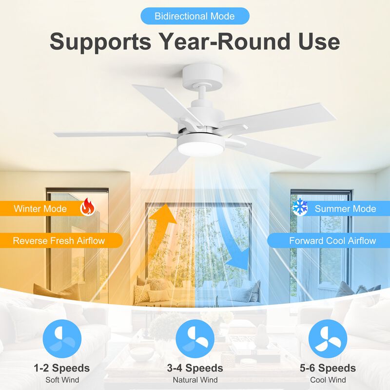 Breezary 42 In LED Ceiling Fan with Light, 5 Blade Fan, 3 CCT Color Temp, 6 Speed Remote,High Airflow Modern Ceiling Fan image number 2