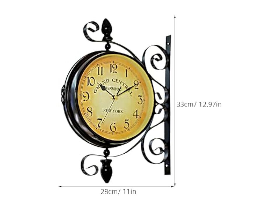 Vintage Double Sided Rotating Two Wall Clock 13 Inch Silent Non Ticking