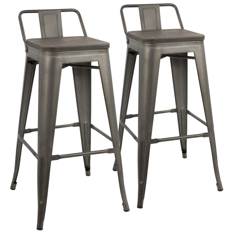 Lumisource Oregon Industrial Low Back Barstool in Antique and Espresso - Set of 2