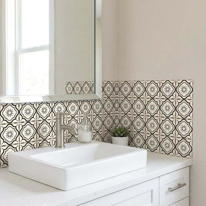 HomeRoots 6" X 6" Black And White Mosaic Peel And Stick Removable Tiles
