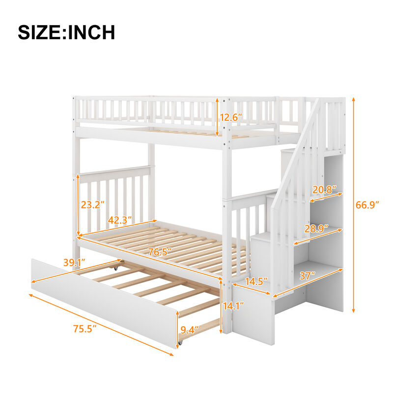 Merax Solid Bunk Bed with Trundle and Storage