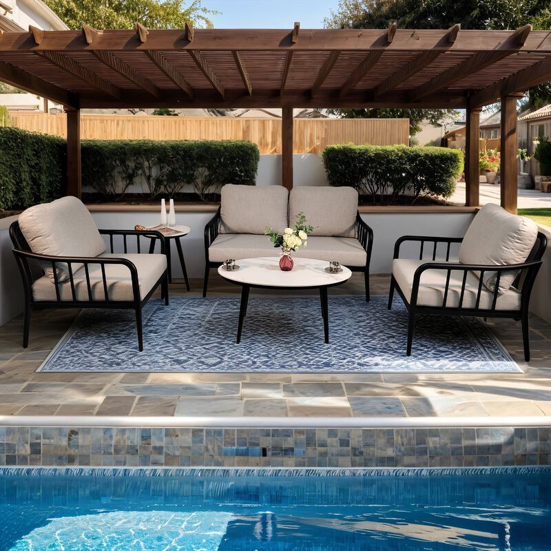 MONDAWE 5-Piece Outdoor Aluminum Patio Furniture Modern Chat Sofa Conversation Set with Removable Fabric Cushions image number 1