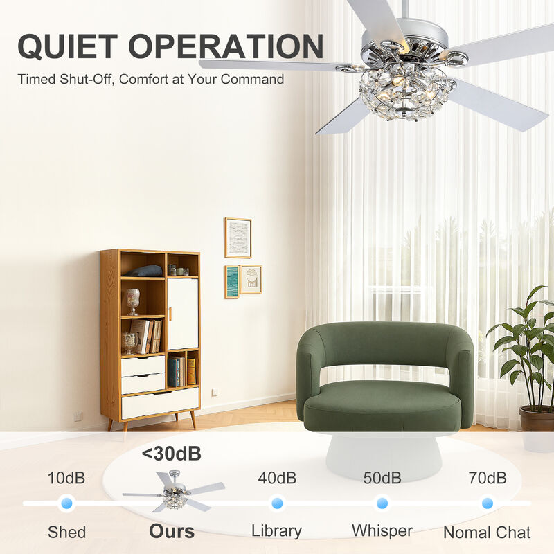 Breezary 52" Ceiling Fan with Light, 5 Blade, 6-Speed DC Motor, Quiet Downrod Mount, Timer, Remote Control image number 3
