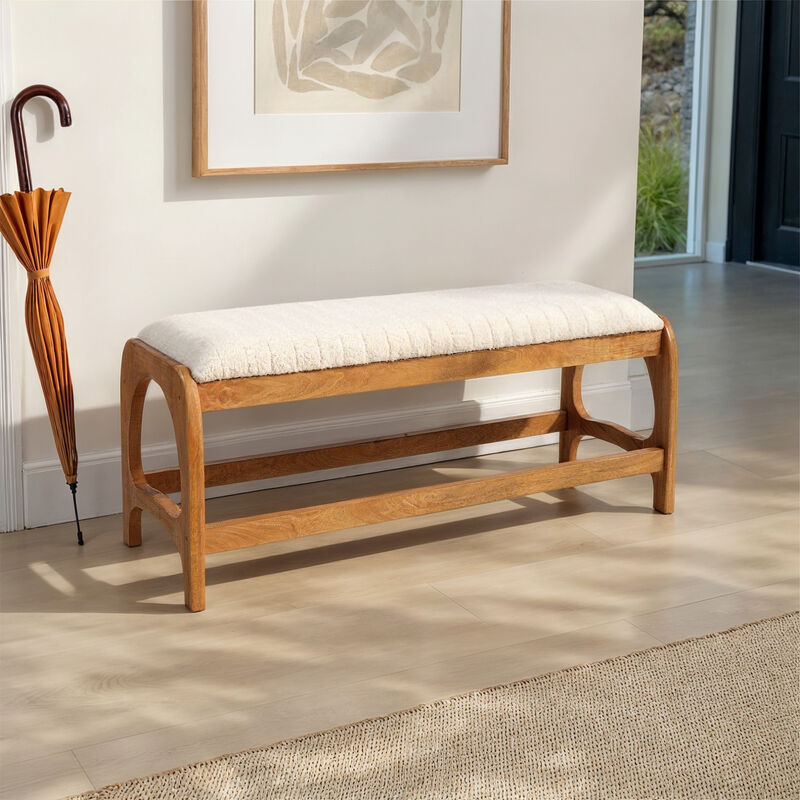 Mango Wood Arch Bench with Boucle Seat image number 5