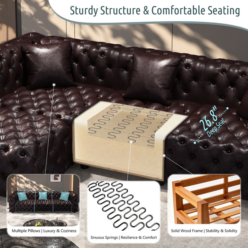 Whisen 48.4" Modern Modular Sofa with 1 Ottoman, Faux Leather Upholstered, for Living Room image number 7
