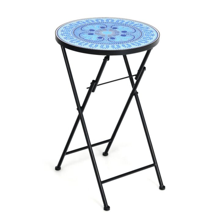 Hivvago 14 Inch Round Mosaic Plant Stand with Ceramic Tile Top
