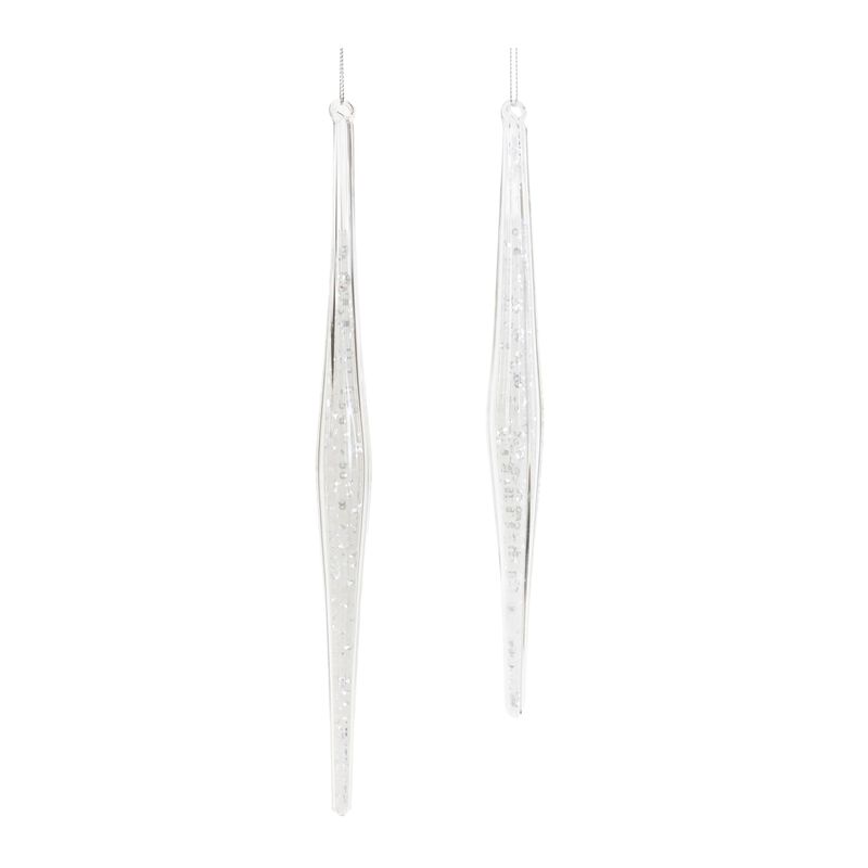 Winter Tree Ornaments Set of 6 Clear Glass Icicle Drops for Holiday Decorating