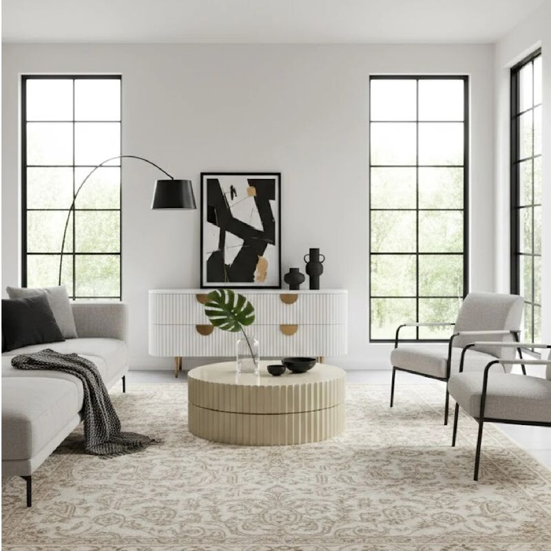 Glossy Taupe Fluted Coffee Table | OROA Modern Jacinto image number 1