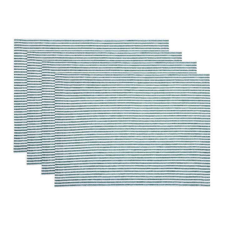 Solino Home 100% Pure Linen Placemats 14 x 19 Inch Set of 4 - Narrow Stripe