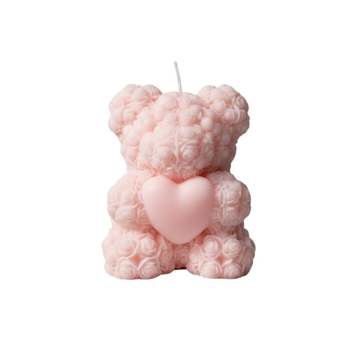 HomeRoots 4" Pink Unscented Dimensional Teddy Bear Candle