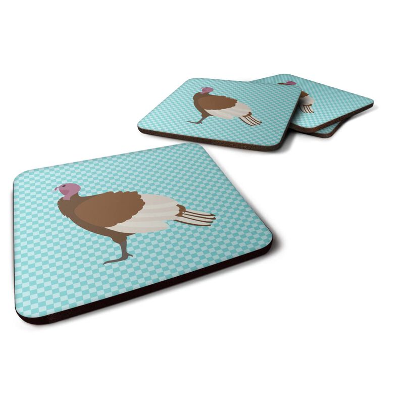 Caroline's Treasures Bourbon Red Turkey Hen Blue Check Decorative coasters, 3.5, Multicolor
