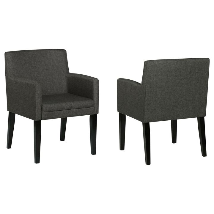 Kinza 24 Inch Armchair Set of 2, Gray, Cushioned Seat, Wood Block Legs - Benzara