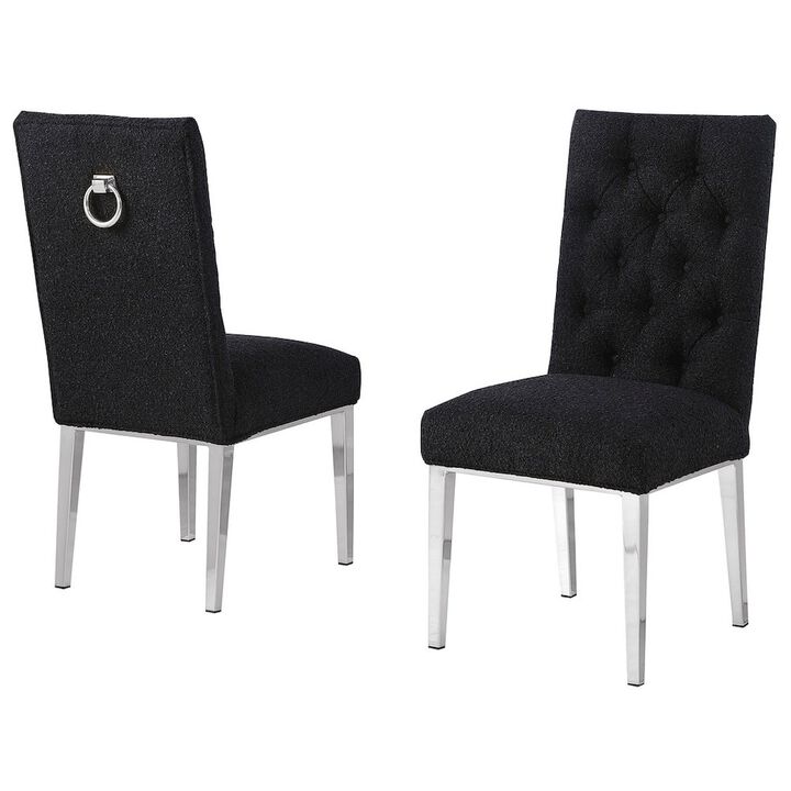 Black Boucle Fabric With Silver Chrome Base Dining Chairs (Set Of 2)