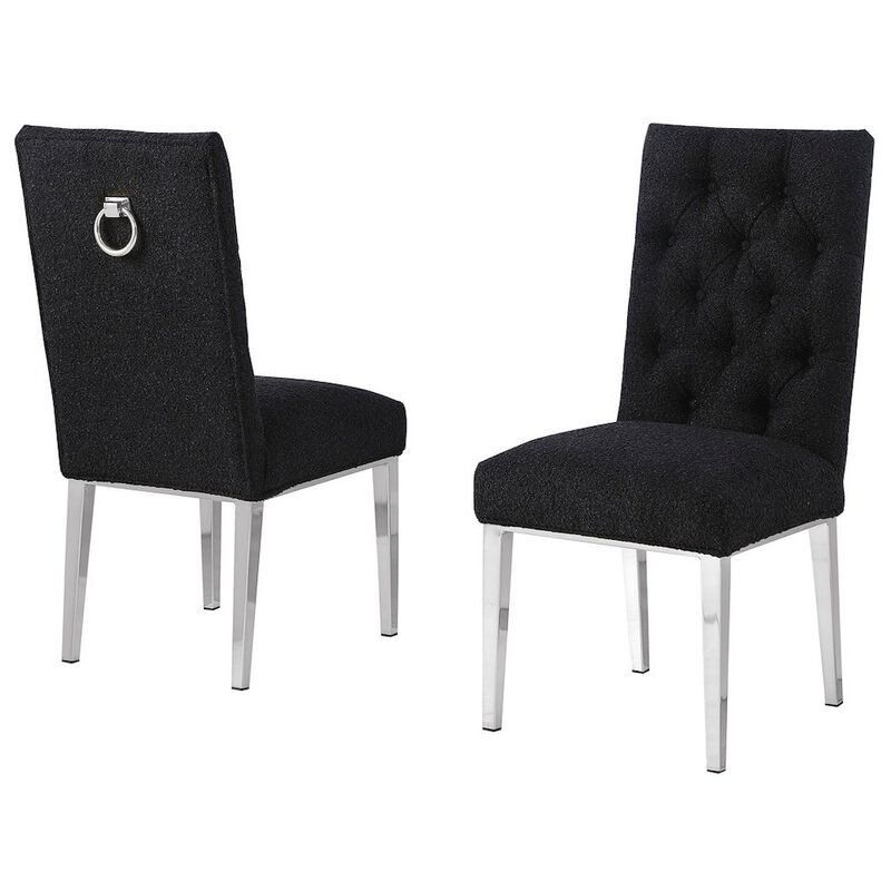 Black Boucle Fabric With Silver Chrome Base Dining Chairs (Set Of 2)