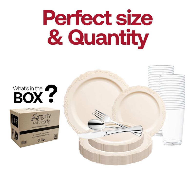 Ivory Vintage Round Plastic Wedding Value Set (30 Sets) image number 3