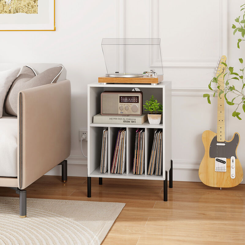 Record Player Stand with Shelf Storage and Charging Dock for Electronics image number 1