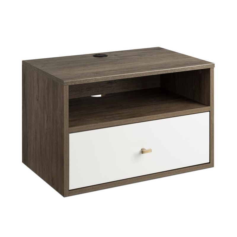 Prepac Floating Nightstand With Open Shelf, Drifted Gray and White