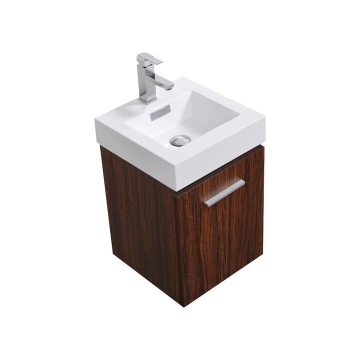 Kubebath Bliss 16 Walnut Wall Mount Modern Bathroom Vanity