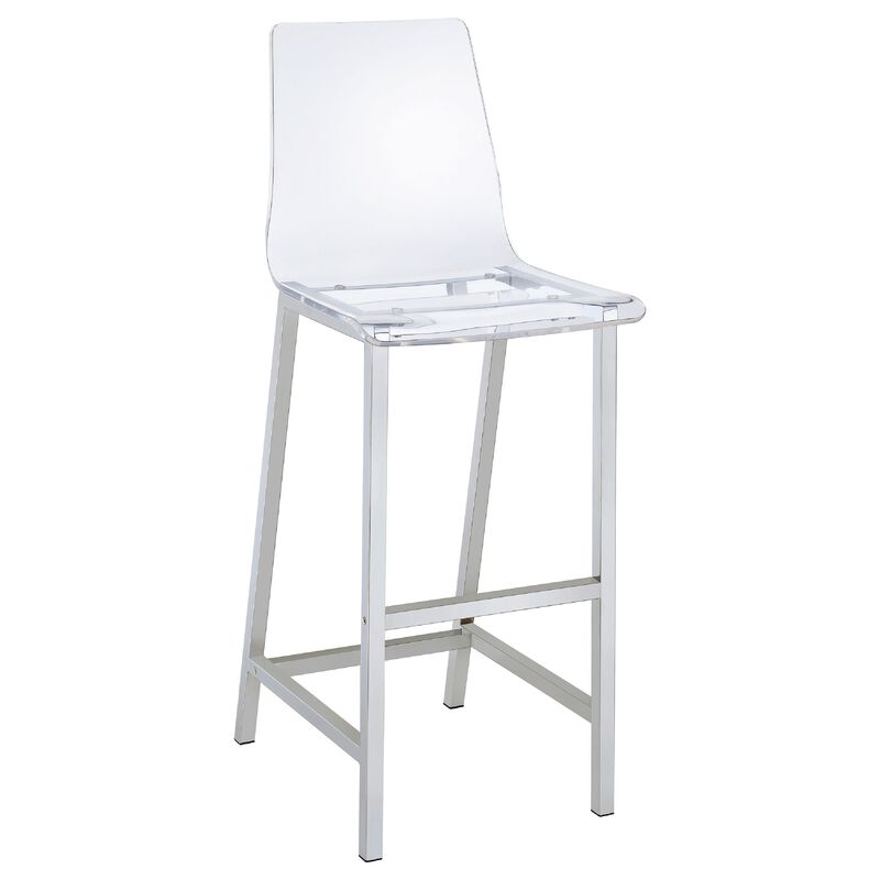 Elegant Acrylic Bar Height Stool with Chrome Base, Clear And Silver, Set of 2 image number 2