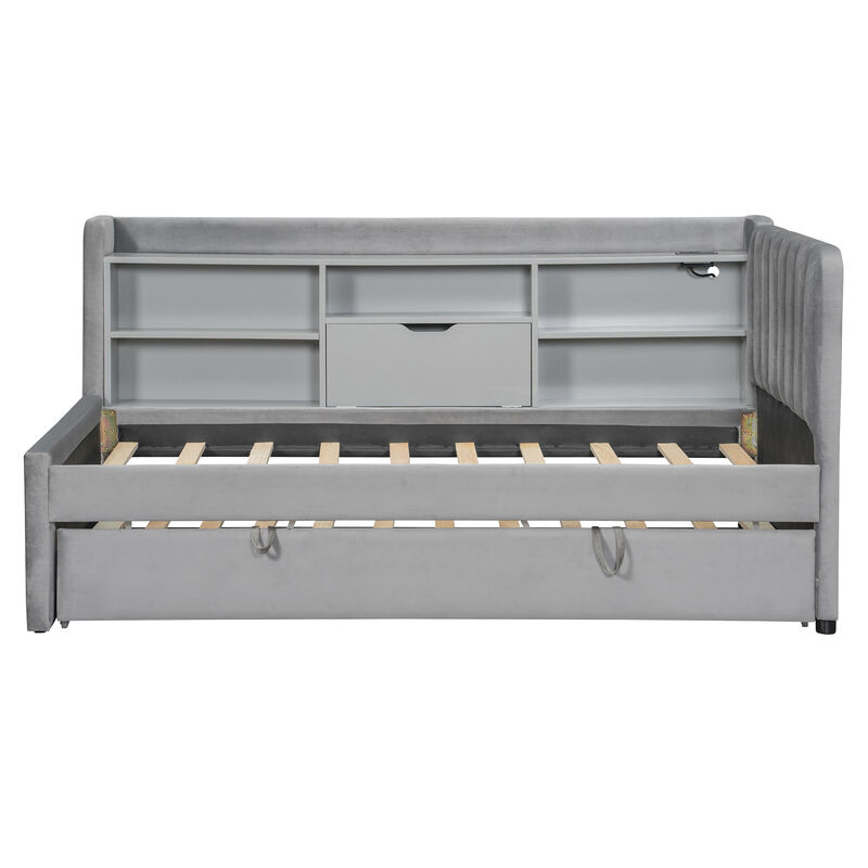 Merax Twin Size Upholstered Daybed with Pull-Up Trundle