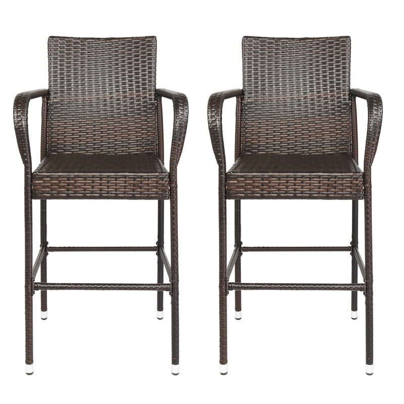 Set of 2 High Bar Chairs with Brown Gradient for Patio