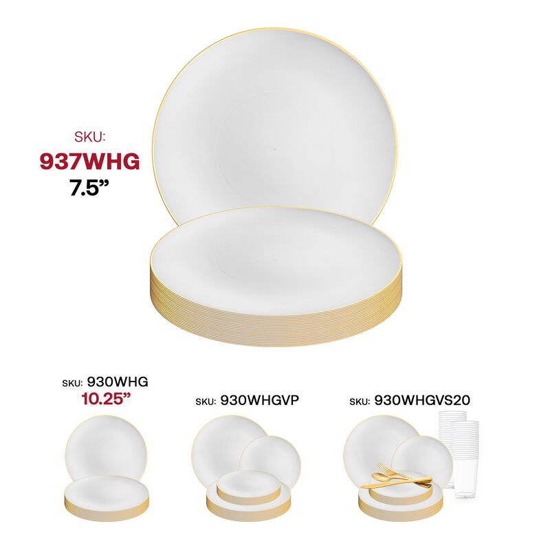 7.5" White with Gold Rim Organic Round Plastic Salad Plates (120 Plates) image number 5