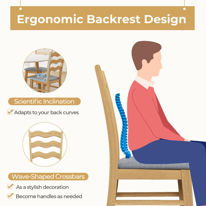 Dining Chair Set of 2 Linen Fabric Upholstered Kitchen Chairs with Padded Seat