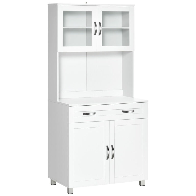 White Kitchen Tower: Tall Pantry Cabinet with Glass Doors and Drawers