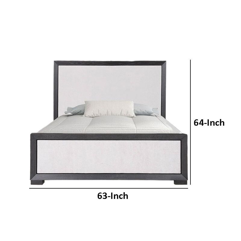 Kizie Queen Size Bed, Modern Upholstered Black and White Solid Wood