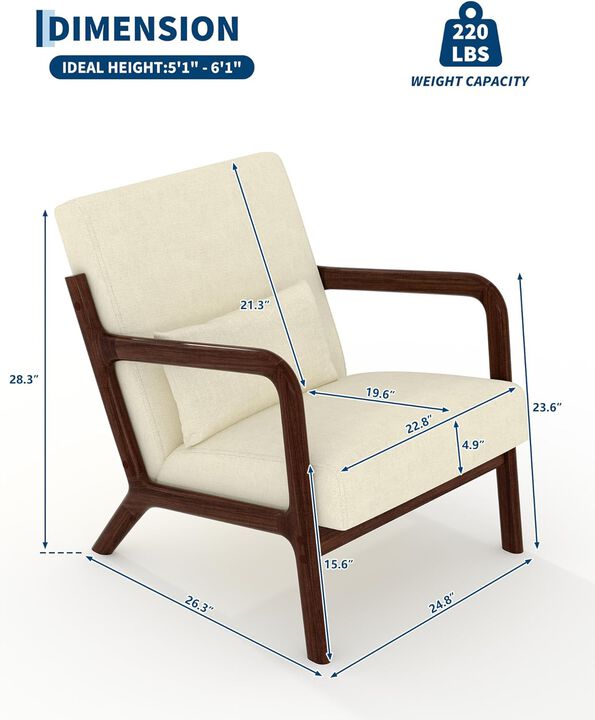 Modern Chenille Accent Sofa Chair, Lounge Armchair with Lumbar Pillow for Living Room, Bedroom, Outdoor Relax, Beige